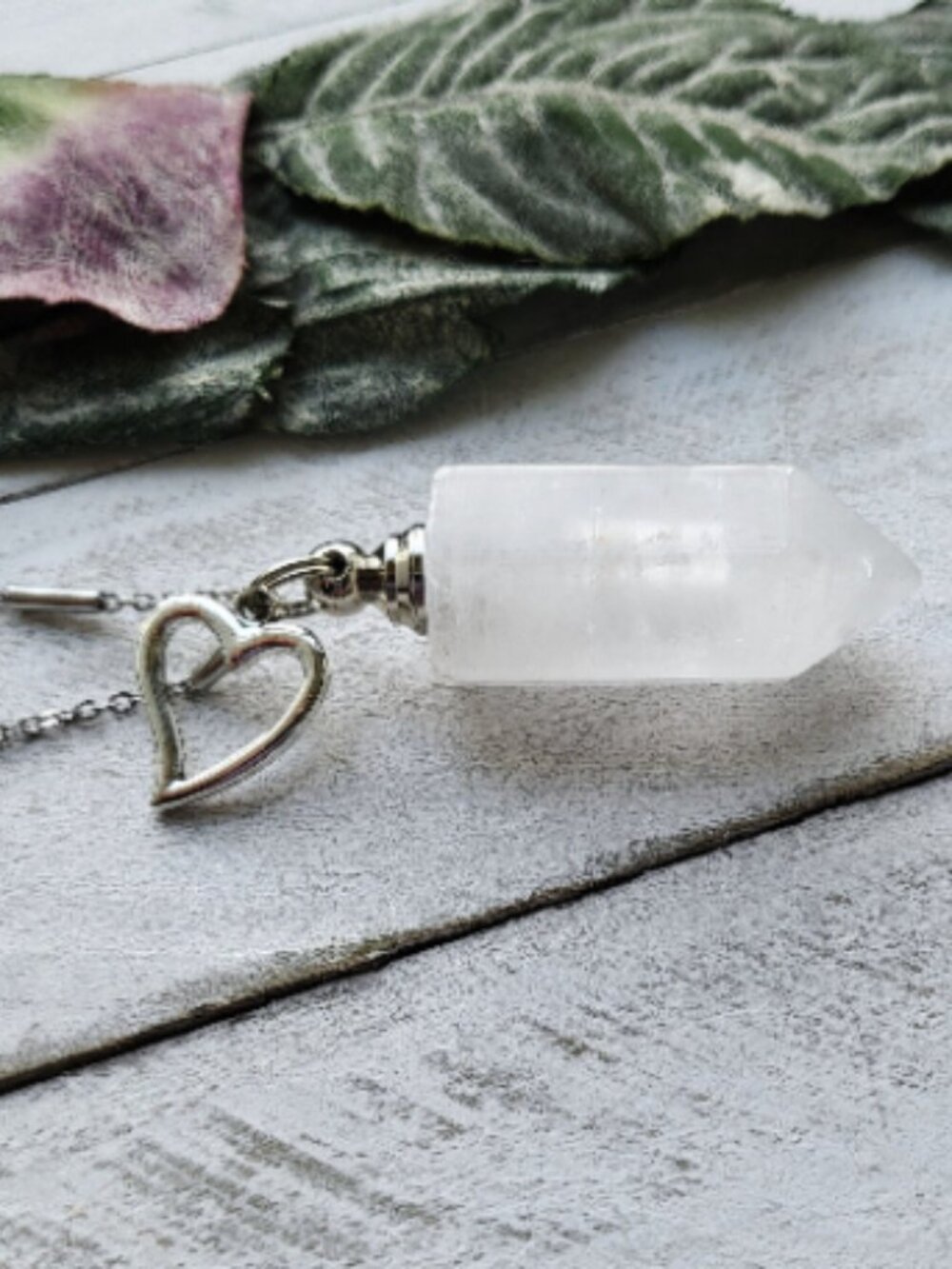 Quartz Crystal Perfume Vial Necklace Stone Heart Charm Keepsake Jewelry Locket